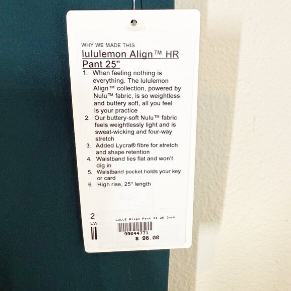 Lululemon Womens Align HR Pant 25" Size 2 Teal New with Tags - Picture 3 of 5